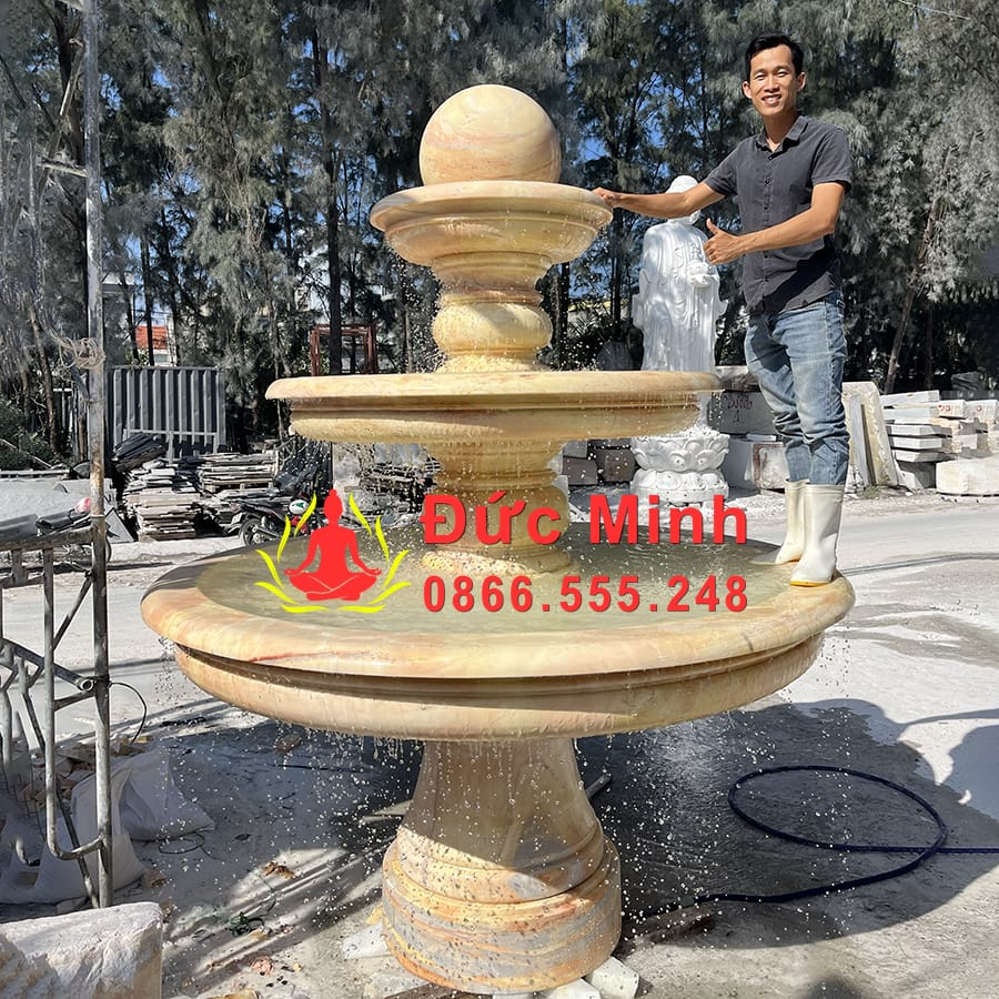 Đài Phun Nước Đá Vàng Bi Xoay Luân Hồi Đẹp