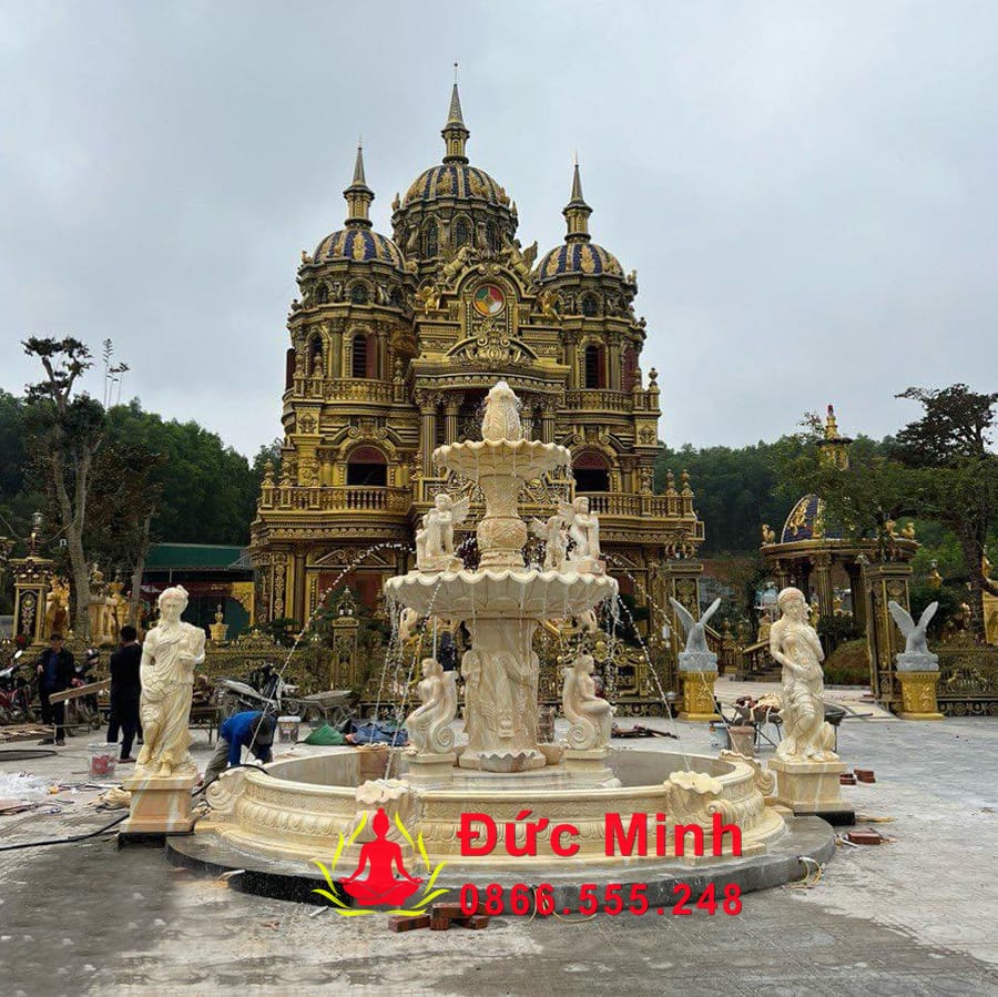 Đài Phun Nước Nghệ Thuật Đá Vàng Phong Thủy Đẹp