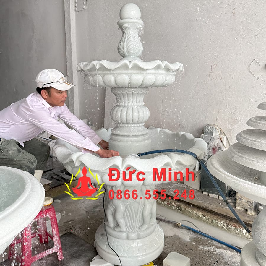 Đài Phun Nước Thiên Thần Đá Cẩm Thạch Nguyên Khối