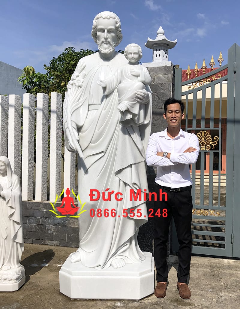 Tượng Thánh Giuse Và Chúa Hài Đồng Điêu Khắc Tinh Xảo