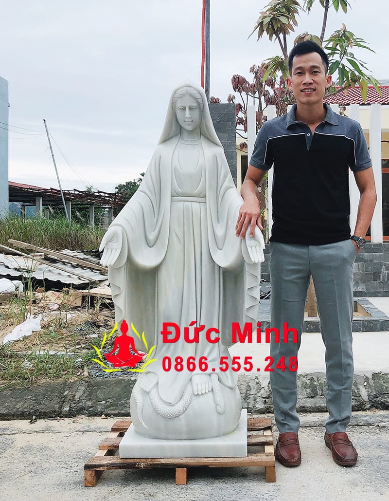 Tượng Đức Mẹ Maria Bằng Đá Cẩm Thạch Nguyên Khối Đẹp