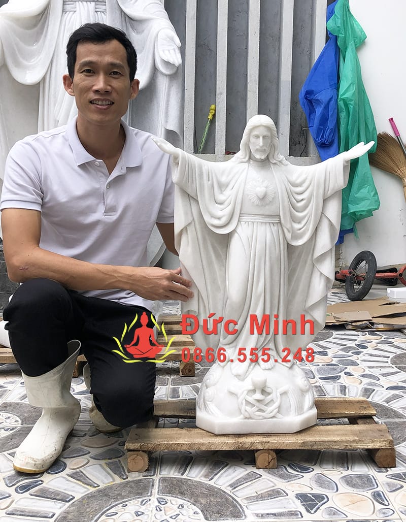 Tượng Chúa Giêsu Dáng Tay Đá Cẩm Thạch Nguyên Khối Cao 60cm
