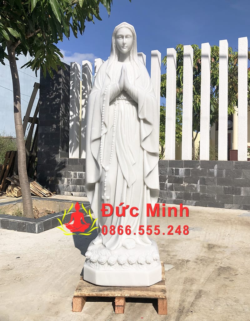 Tượng Đức Mẹ Lộ Đức Bằng Đá Trắng Nuyên Khối Đẹp