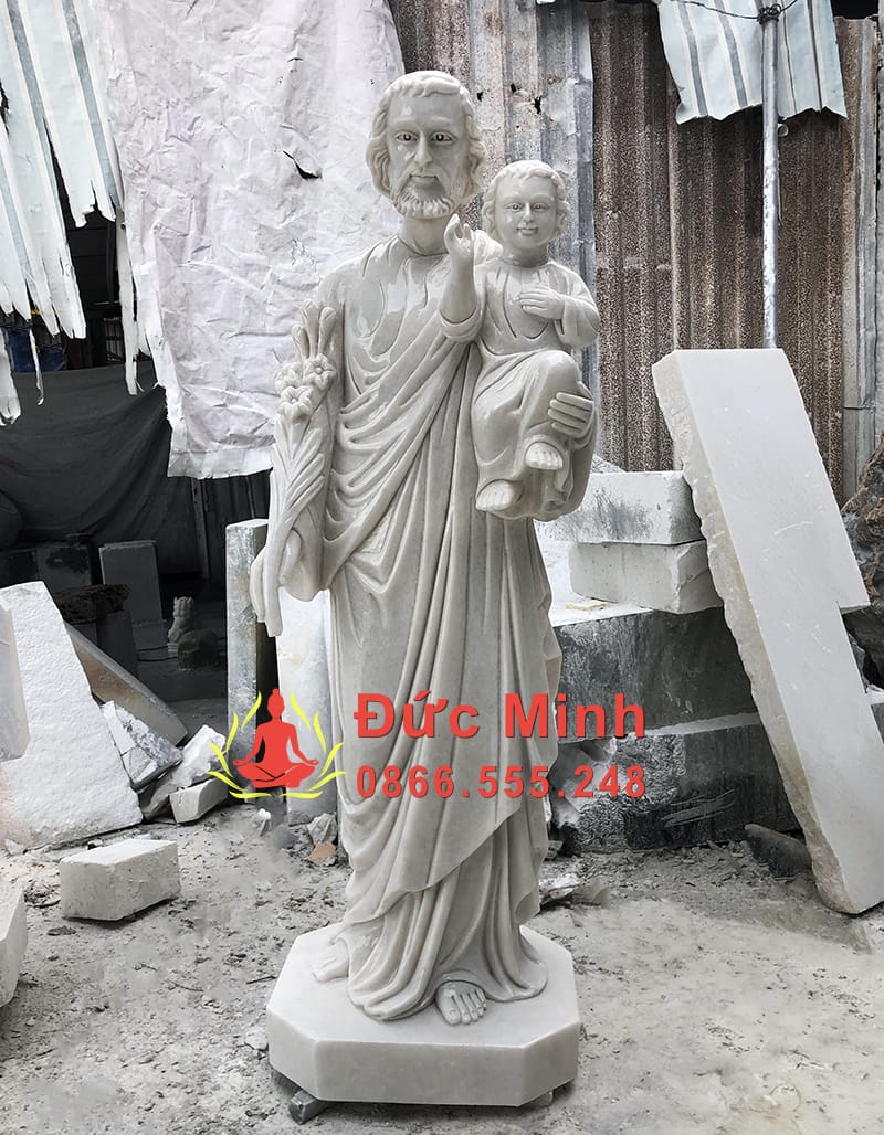 Tượng Thánh Giuse Bồng Chúa hài Đồng Đá Cẩm Thạch Nguyên Khối Đẹp