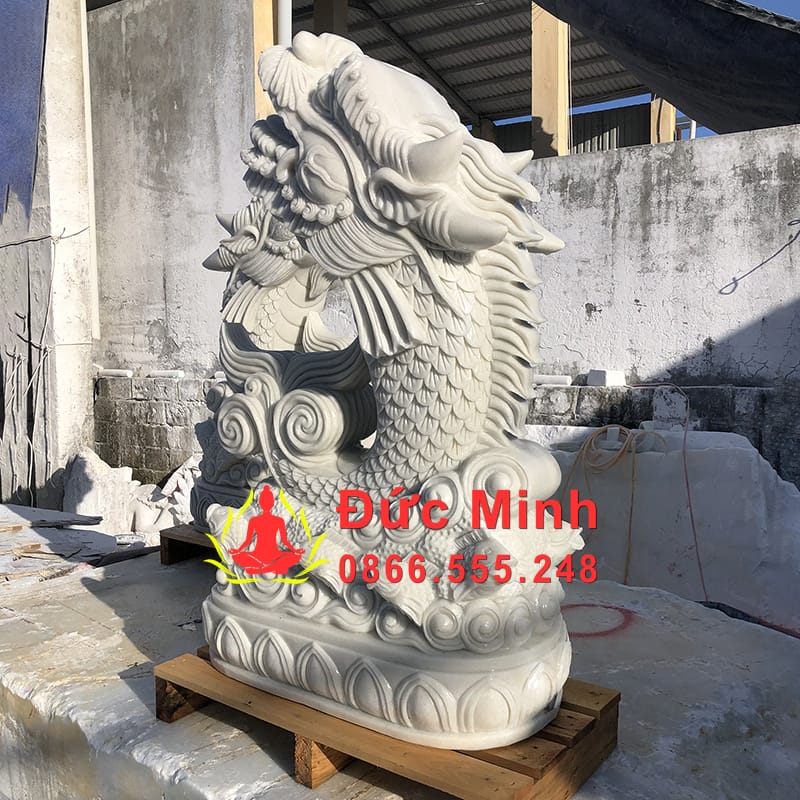 Tượng Cá Chép Hóa Rồng Đá Cẩm Thạch Đẹp