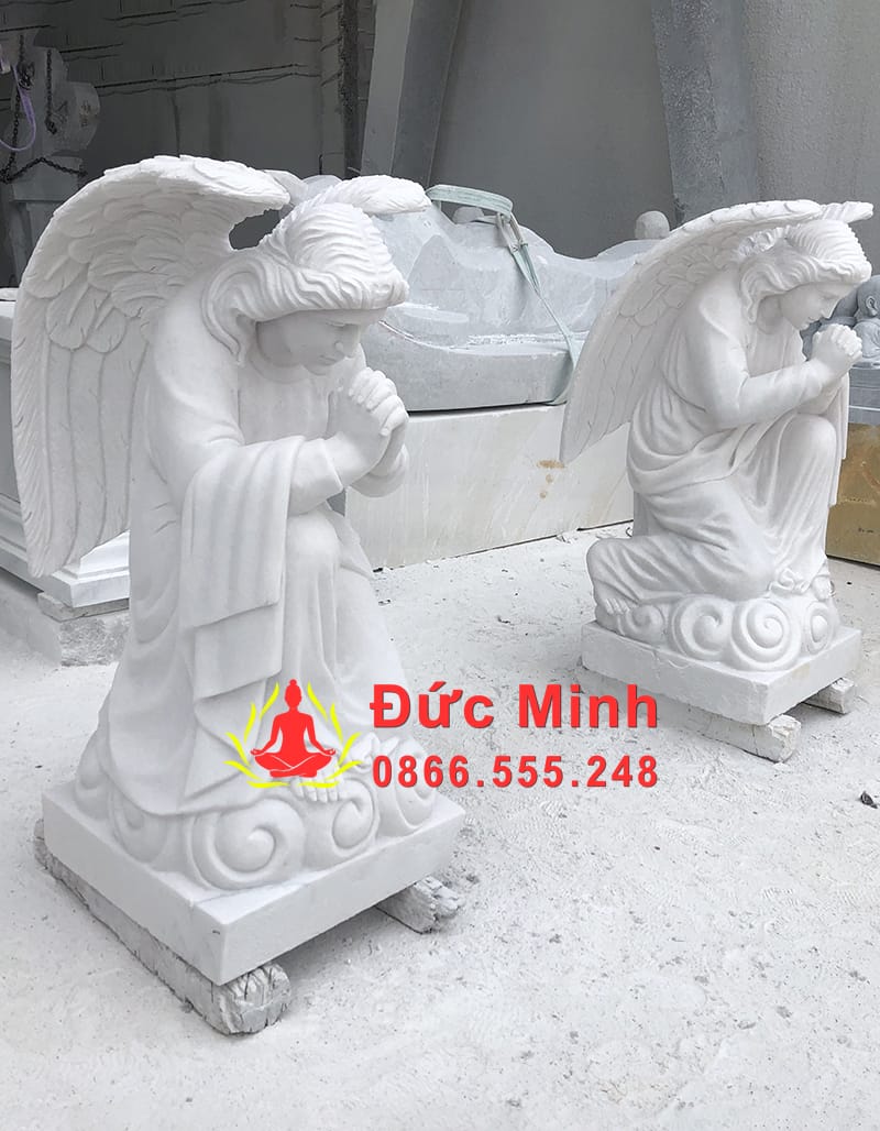 Tượng Thiên Thần Cúi Người Chắp Tay Cầu Nguyện Đá Tự Nhiên Trắng Đẹp