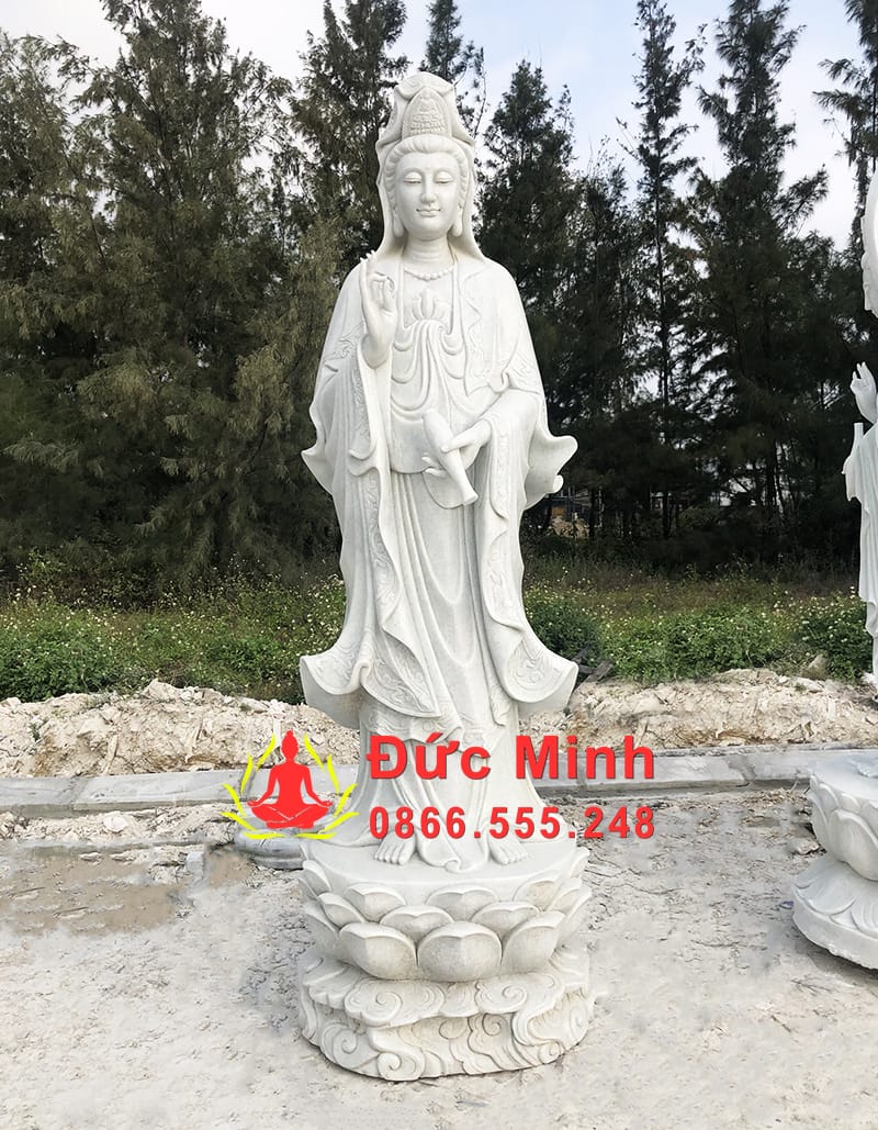 Tượng Phật Mẹ Quan Âm Đá Trắng Tự Nhiên Cao 2m