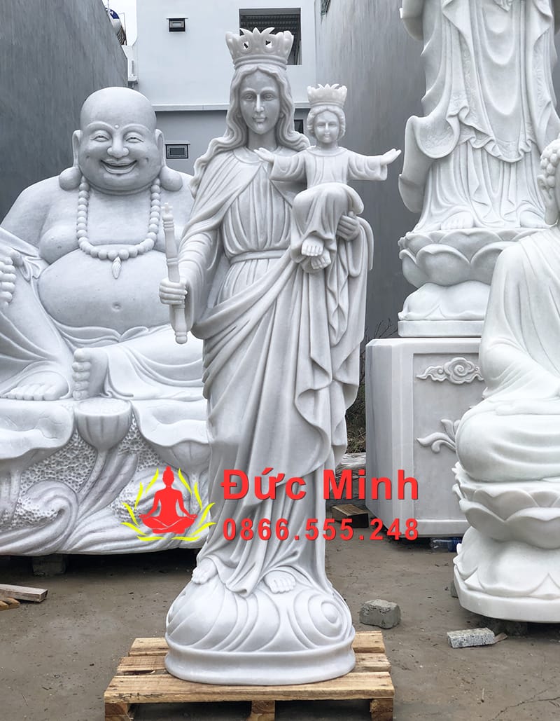 Tượng Đức Mẹ Maria Bồng Chúa Hài Đồng Đá Cẩm Thạch Đẹp Cao 1m6