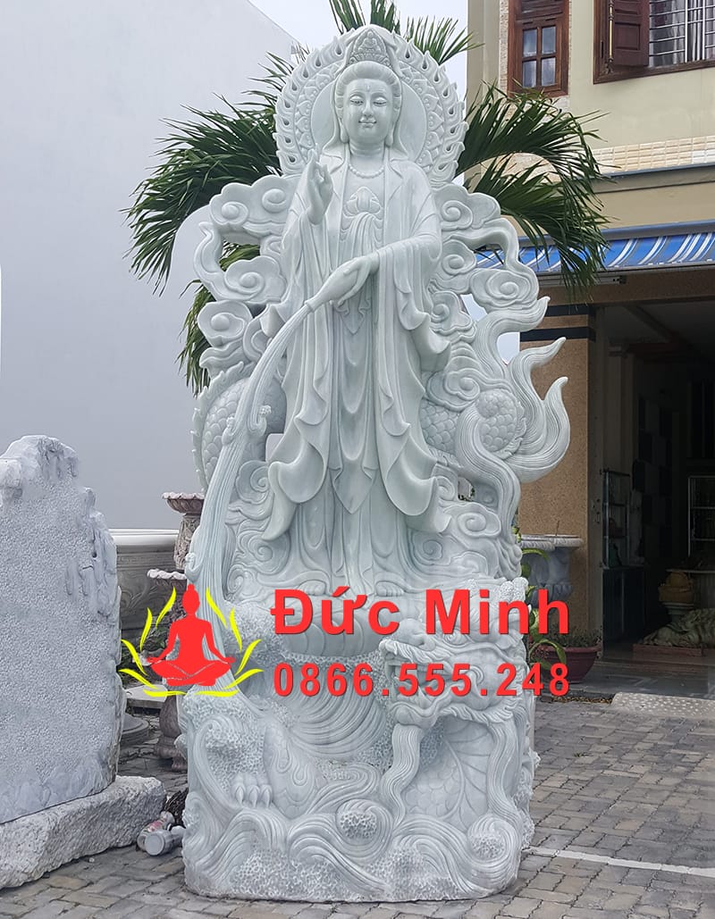 Tượng Quan Âm Cưỡi Rồng Đá Cẩm Thạch Đẹp