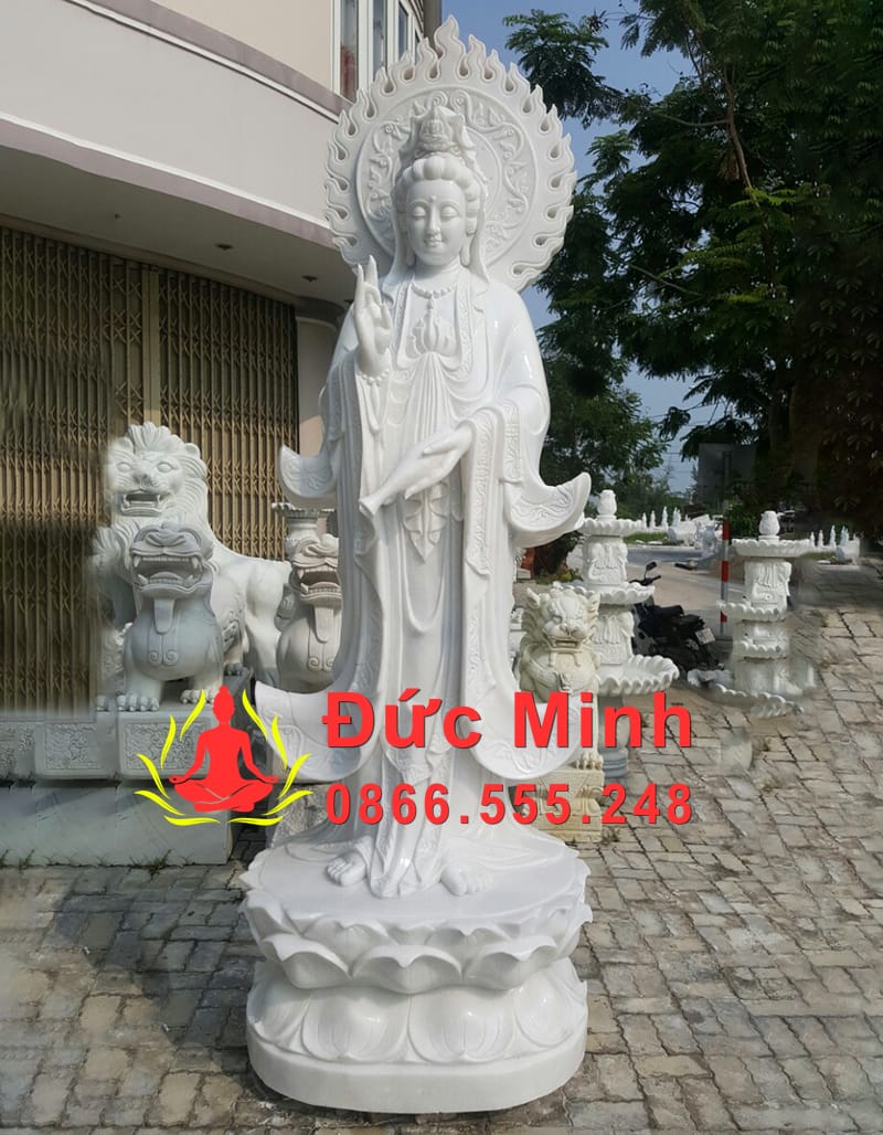 Tượng Quan Âm Đá Trắng Ngọc Tinh Tế Cao 3m