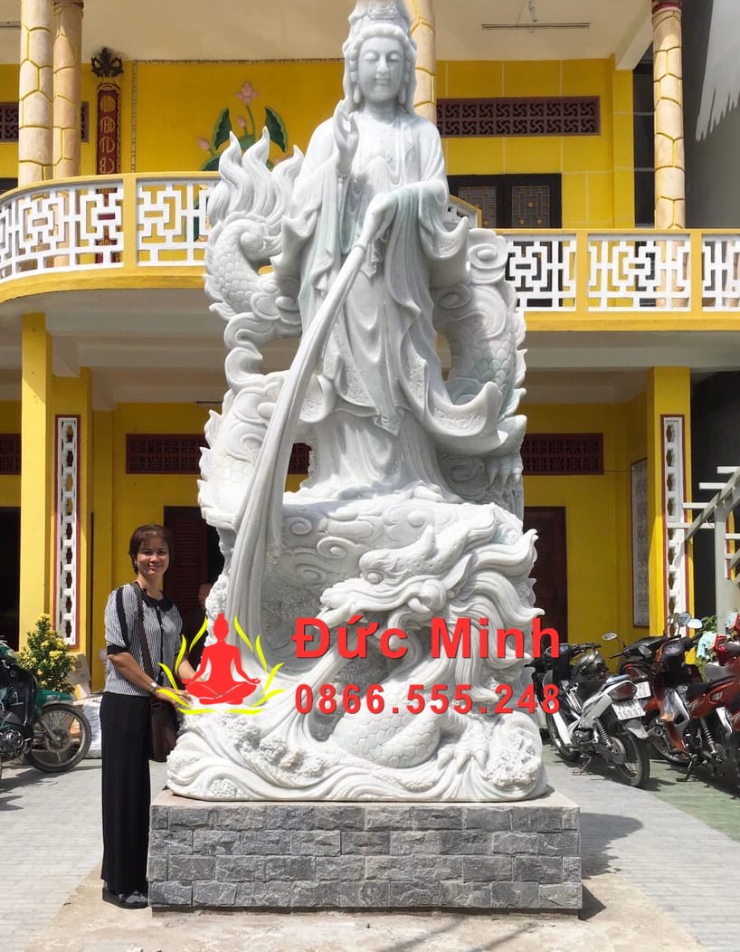 Tượng Quán Thế Âm Cưỡi Rồng Đá Trắng Nghệ Thuật Lớn Tại Bình Định