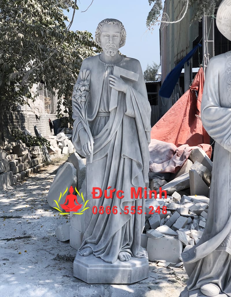Tượng Thánh Giuse Thợ Đá Tự Nhiên Nguyên Khối Đẹp