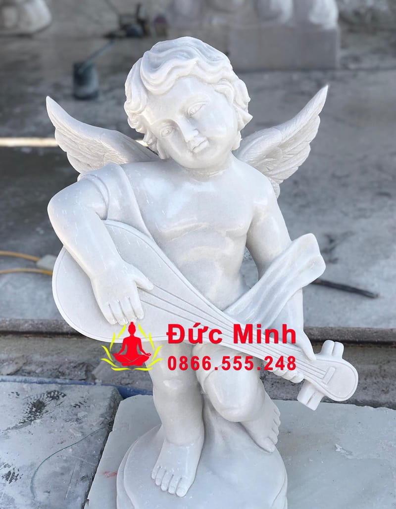 Tượng Thiên Thần Cầm Đàn Đá Trắng Đẹp