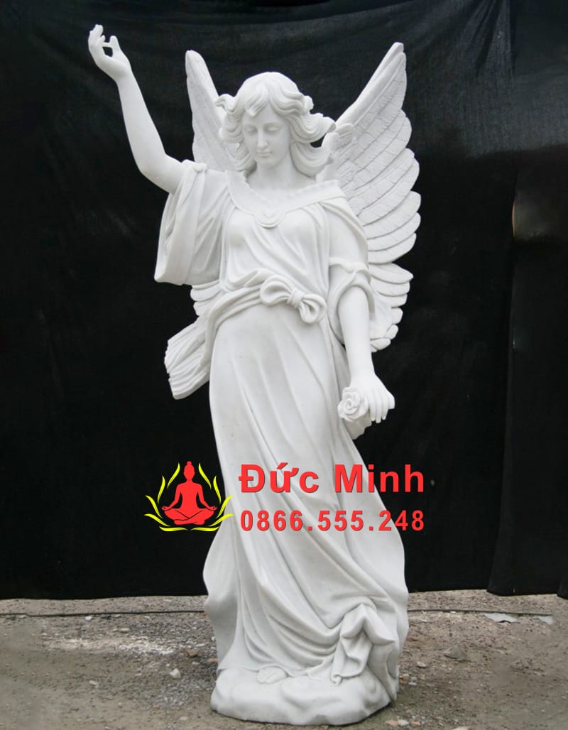 Tượng Nữ Thiên Thần Đá Cầm Hoa Đẹp