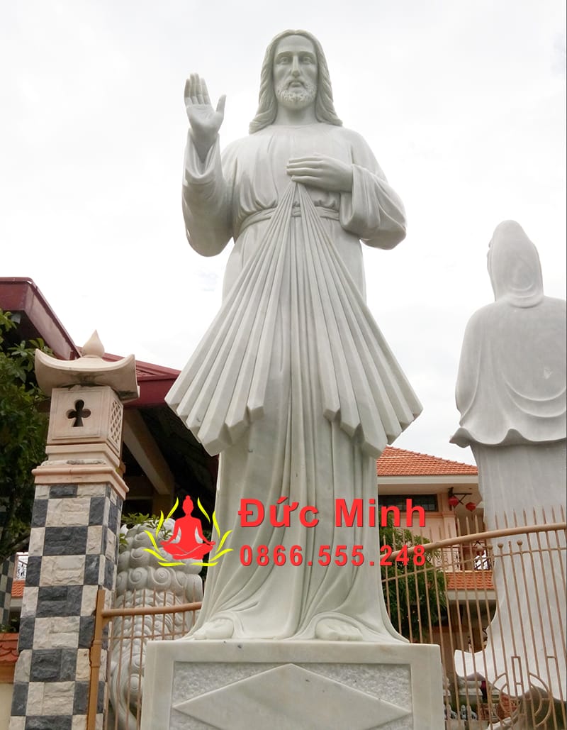Tượng Chúa Thương Xót Đá Cẩm Thạch Trắng Đẹp Cao 3m