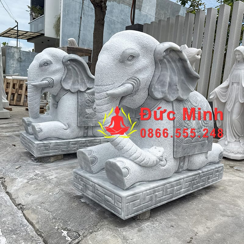 Tượng Voi Đá Phong Thủy Đẹp Cao 60cm