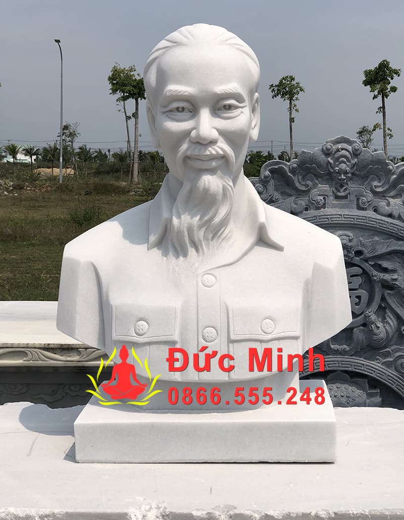 Tượng Chân Dung Bác Hồ Bằng Đá Trắng Nguyên Khối