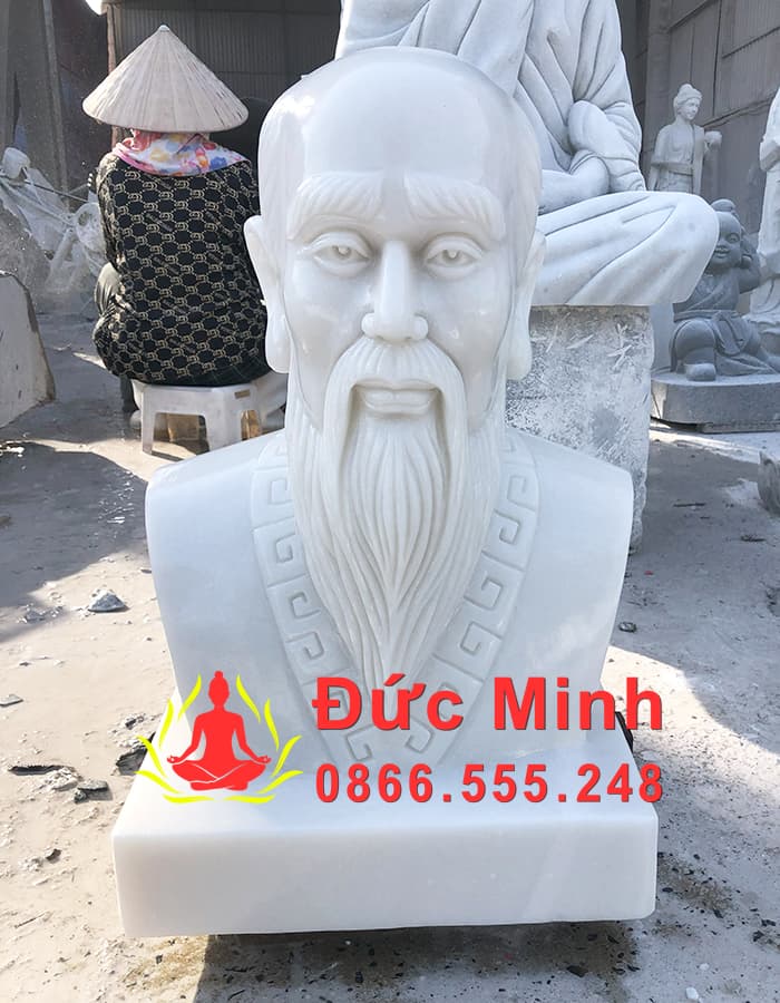 Tượng Chân Dung Lê Hữu Trác Bằng Đá Trắng Đẹp Cao 60cm