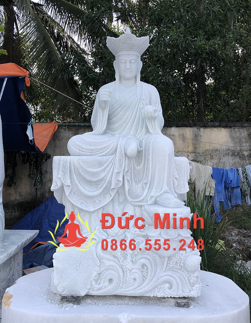 Tượng Địa Tạng Tọa Sen Đá Cẩm Thạch Nguyên Khối