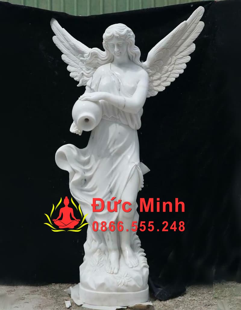Tượng Nữ Thiên Thần Ôm Bình Đổ Nước Bằng Đá Đẹp