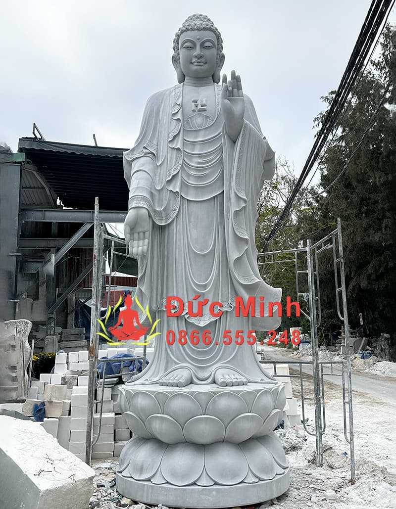 Tượng Phật A Di Đà Đá Đẹp Đá Cẩm Thạch Xám Cao 6m