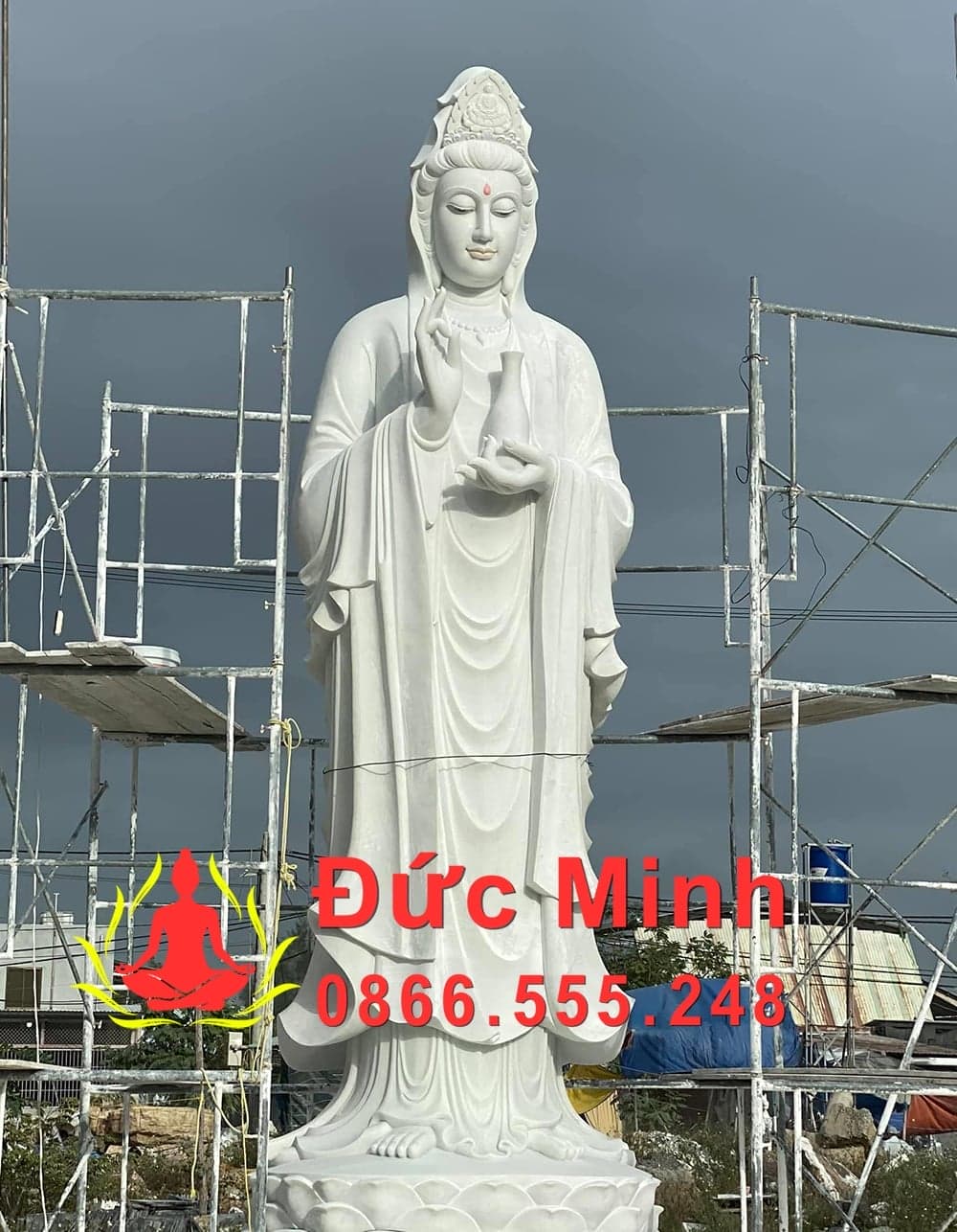 Tượng Phật Bà Quan Âm Đá Trắng Đẹp Cao 6m
