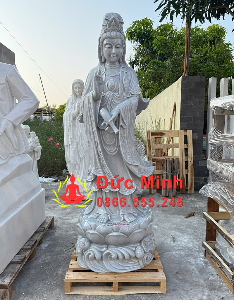 Tượng Phật Quan Âm Đá Cẩm Thạch Xám Cao 2m Đẹp