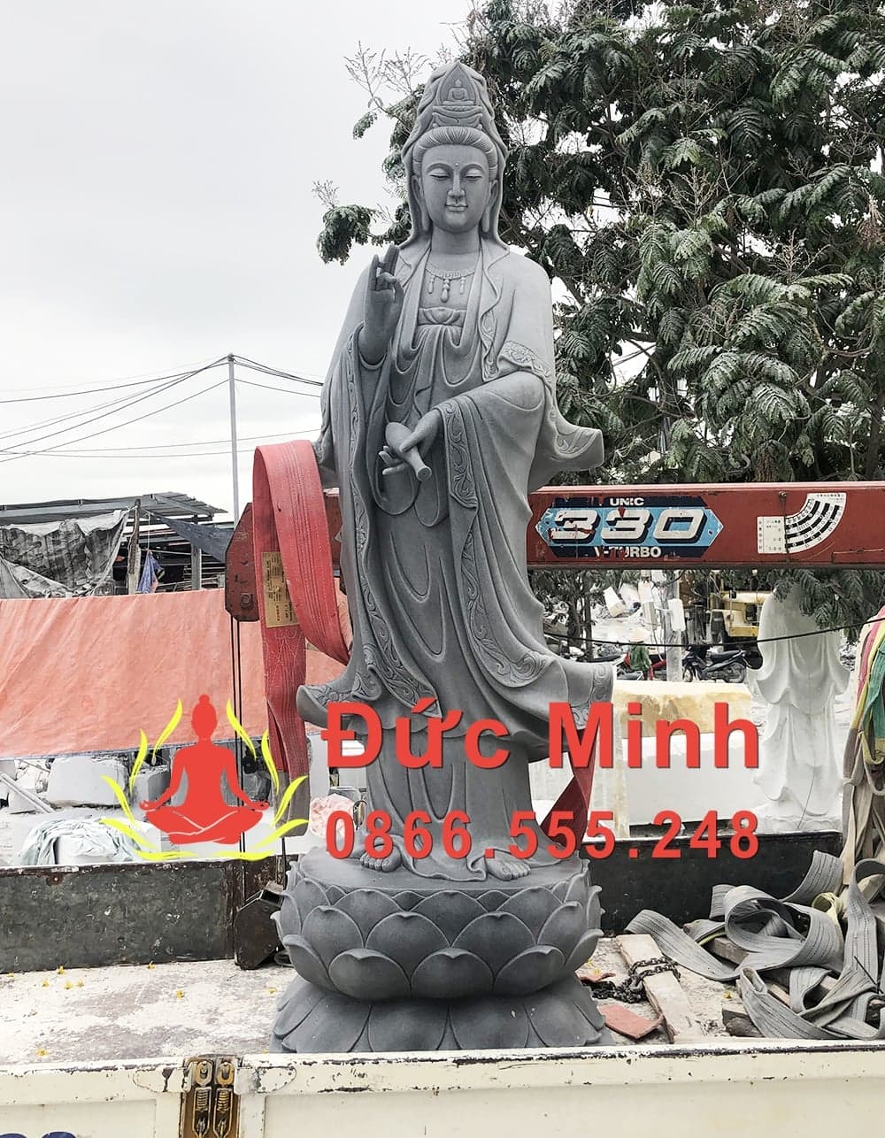 Tượng Phật Quan Âm Đá Xám Đẹp Cao 3m