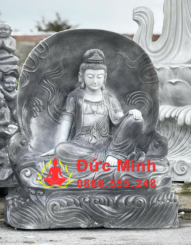 Tượng Quan Âm Tự Tại Đá Cẩm Thạch Nguyên Khối