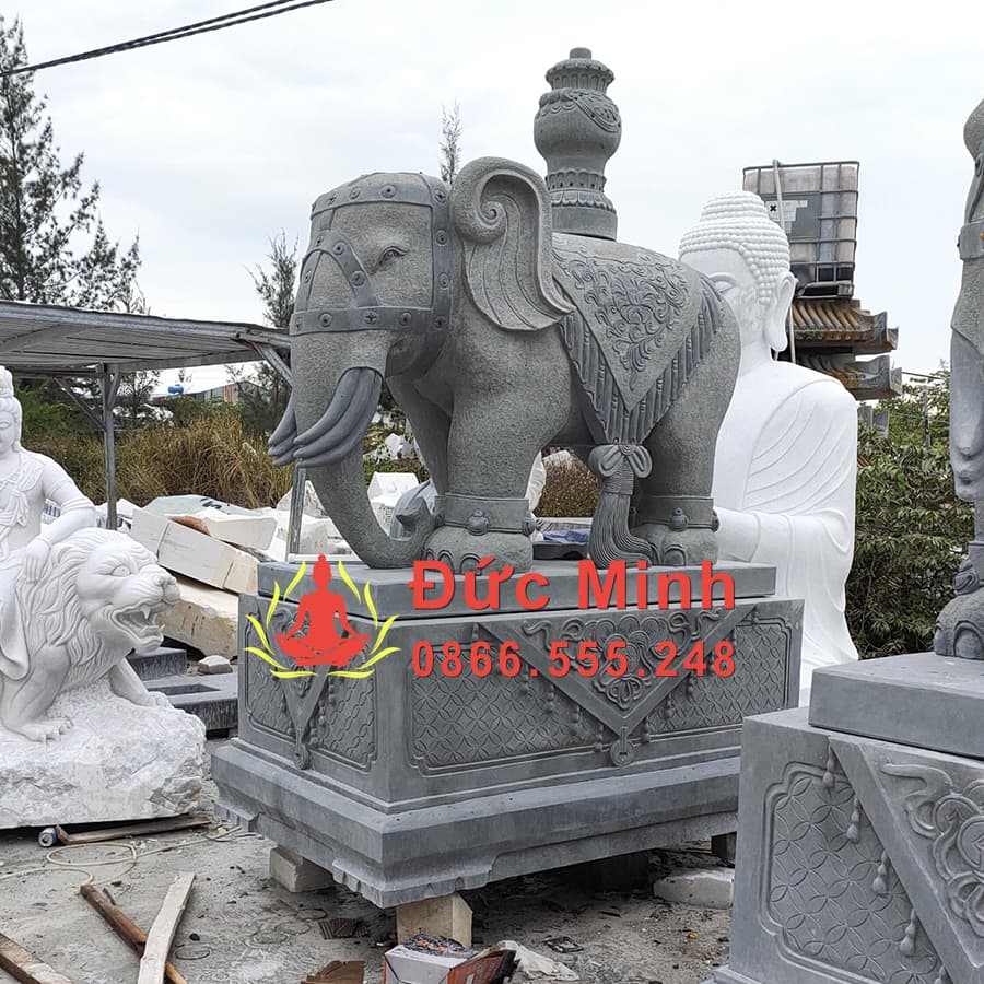 Tượng Voi Đá Sa Thạch Trấn Cổng Đẹp Nguyên Khối