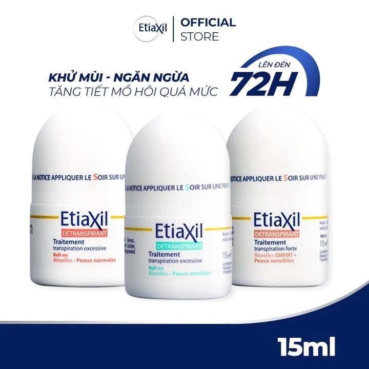 Lăn Khử Mùi EtiaXil Detranspirant Traitement Roll-On Peaux 15ml