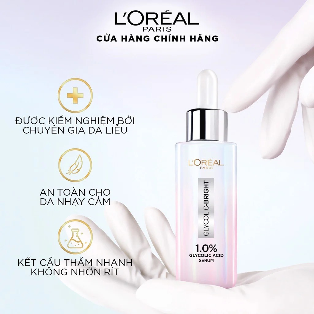 Serum L'OREAL Dưỡng Sáng Và Mờ Thâm Nám Glycolic-Bright Instant Glowing Serum 1.0% Glycolic Acid 30ml