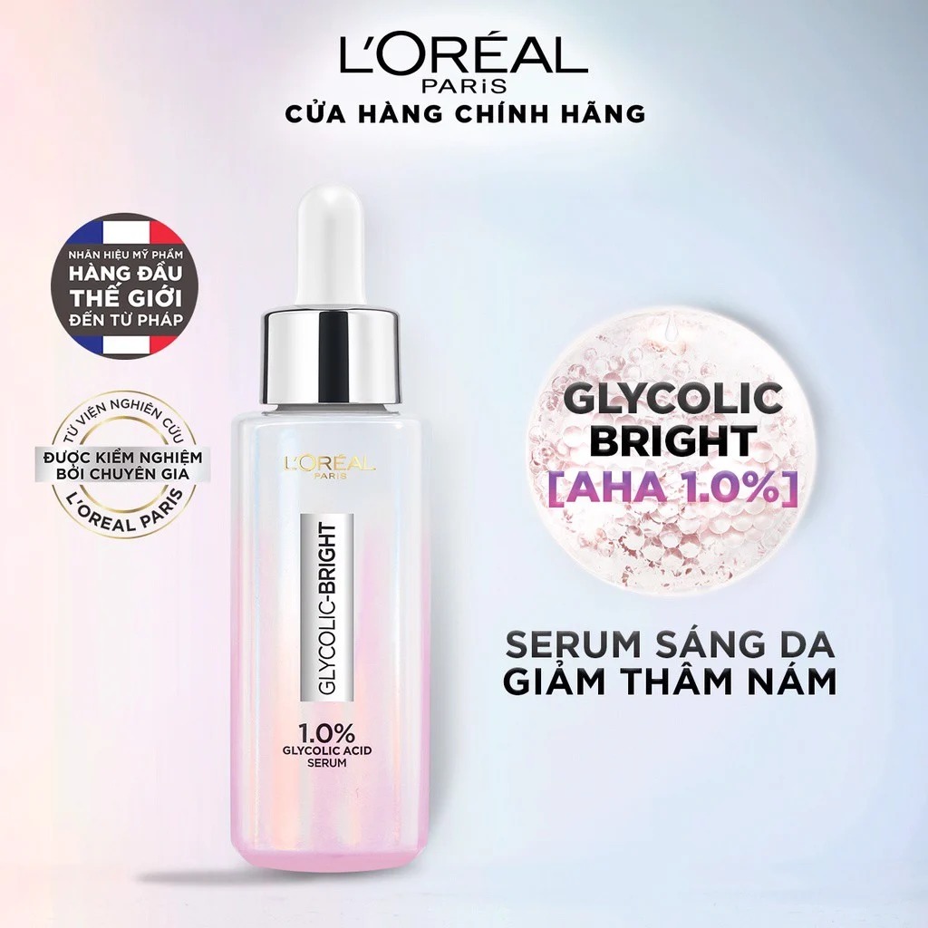 Serum L'OREAL Dưỡng Sáng Và Mờ Thâm Nám Glycolic-Bright Instant Glowing Serum 1.0% Glycolic Acid 30ml