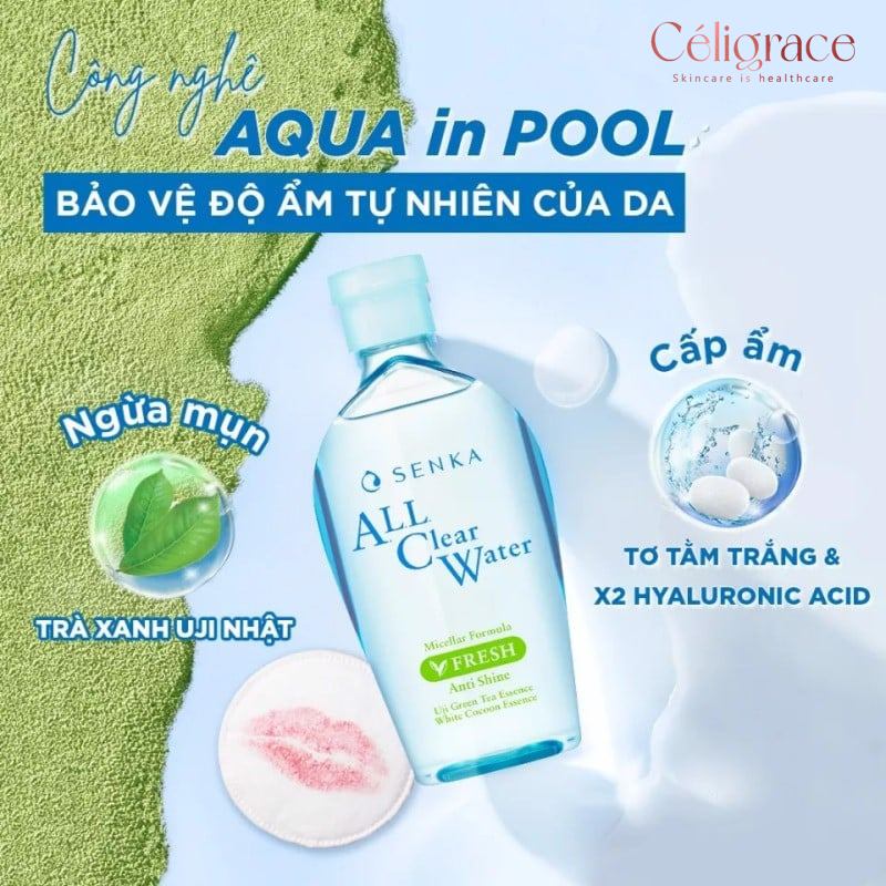 Nước Tẩy Trang Senka Ngừa Mụn, Kiểm Soát Nhờn All Clear Water Micellar Formula Fresh Anti Shine 230ml