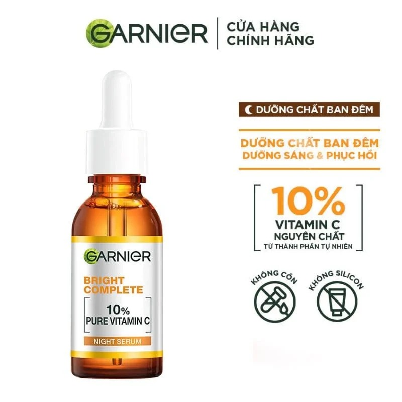 Serum Garnier Tinh Chất Dưỡng Sáng Da, Mờ Thâm Ban Đêm 10% Vitamin C - Bright Complete Overnight Serum 30ml