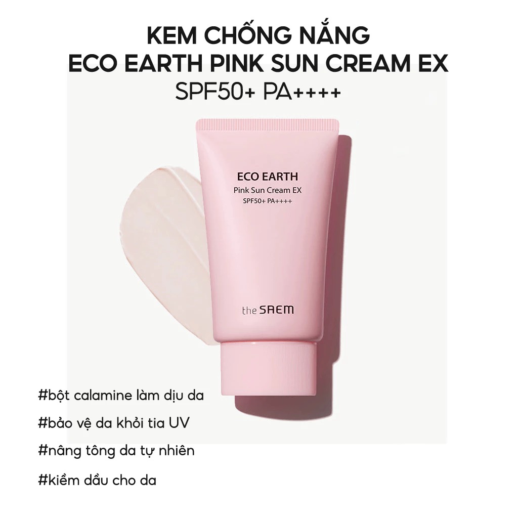 Kem Chống Nắng Kiềm Dầu, Nâng Tone Cho Da Sáng Hồng THE SAEM Pink Sun Cream EX SPF50+/PA++++ (Mới)
