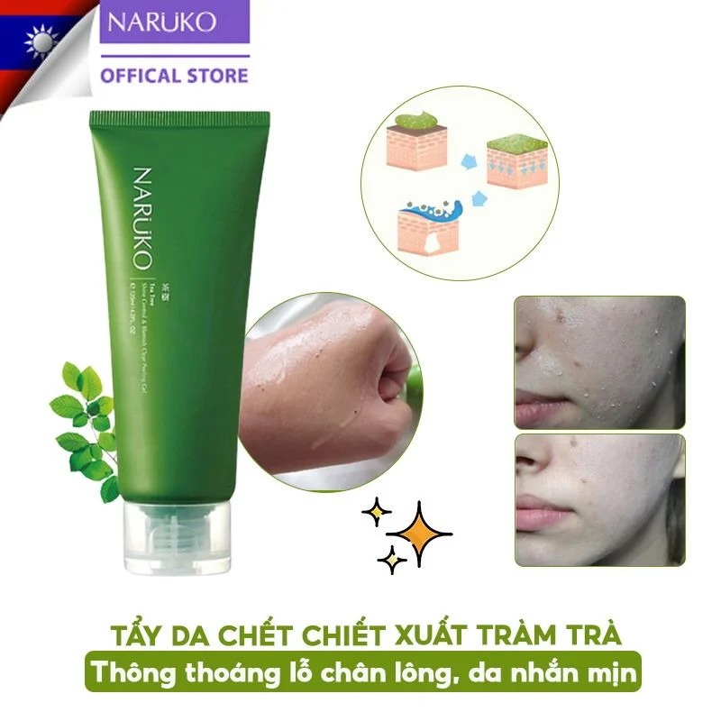 Gel Tẩy Tế Bào Chết NARUKO Cho Da Mụn Chiết Xuất Tràm Trà Tea Trea Shine Control & Blemish Clear Peeling Gel 120ml