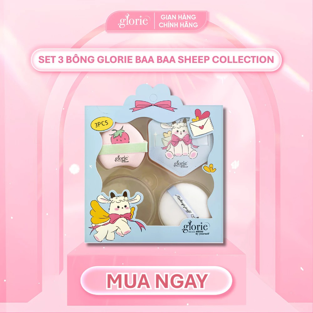 Set 3 Bông Glorie Baa Baa Sheep Collection Skin-Fit Powder Puffs (Kèm Hộp Đựng)
