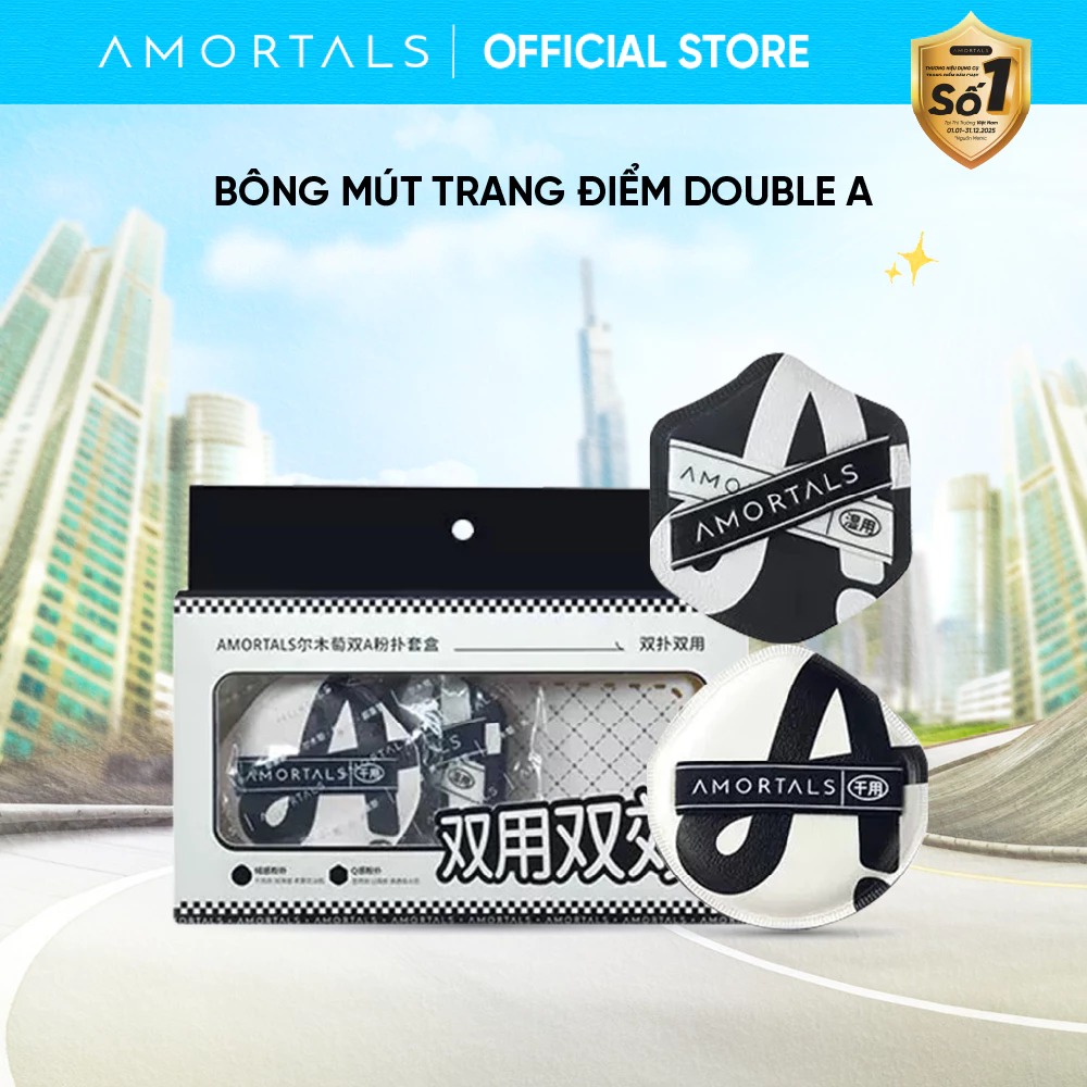 Set 2 Bông Mút Trang Điểm AMORTALS Căng Bóng, Che Phủ Tốt Double A Powder Puff Set (2 Bông Mút+ 1 Hộp Đựng)