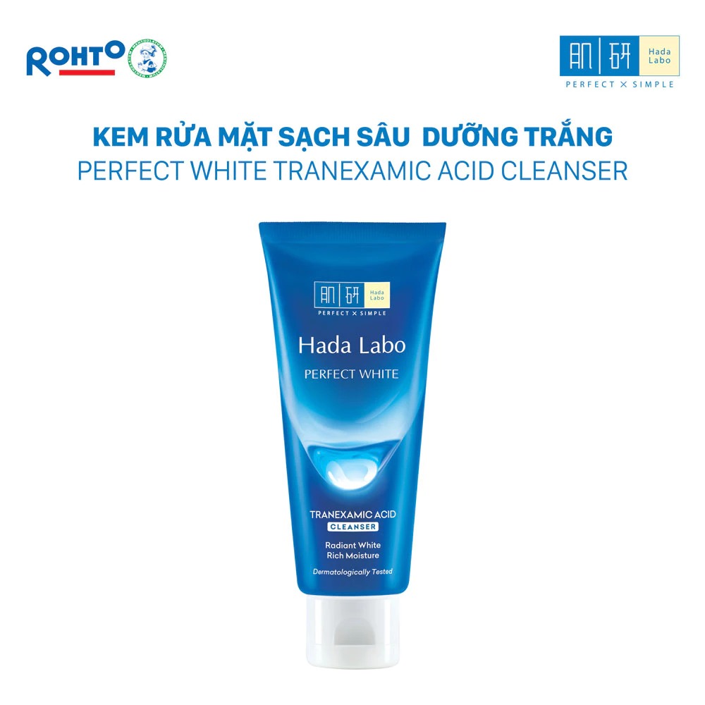 Kem Rửa Mặt Hada Labo Sạch Sâu, Dưỡng Sáng Da Perfect White Tranexamic Acid Cleanser 80g