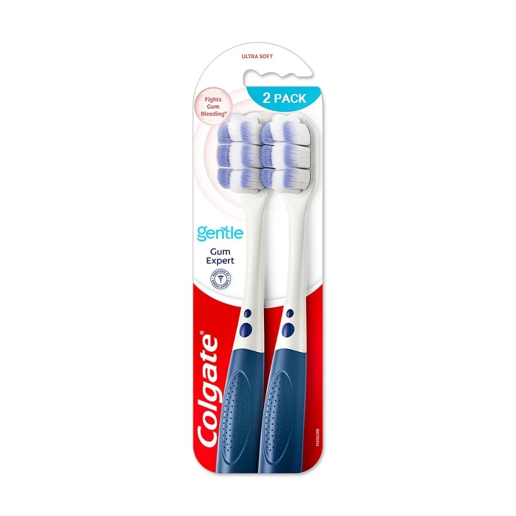 Bộ 2 Bàn chải COLGATE Gentle Gum Expert Lông Dày Siêu Mềm, Ôm Sát Nướu, Giảm Chảy Máu Nướu