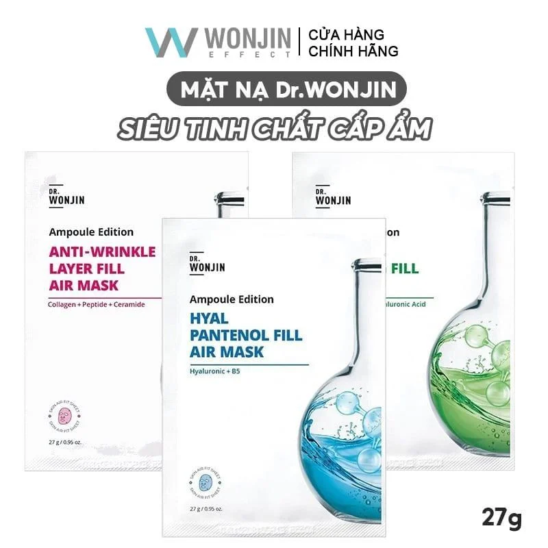 Mặt Nạ Siêu Tinh Chất Cấp Ẩm, Làm Dịu Da WONJIN Ampoule Edition Fill Air Mask 27g