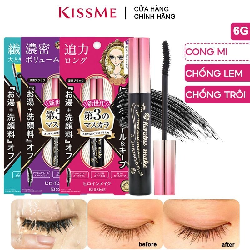 Mascara Chuốt Mi Kissme Làm Cong Mi, Chống Lem, Chống Trôi Hiệu Quả Heroine Mascara Advance Film 6g