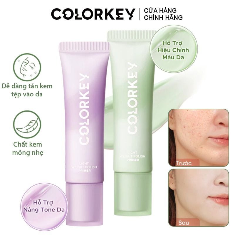 Kem Lót Trang Điểm Colorkey Mỏng Nhẹ, Nâng Tông, Làm Đều Màu Da Light Weight Polish Primer 30g