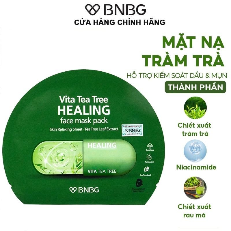 Mặt Nạ Miếng BNBG Thanh Lọc Da, Hỗ Trợ Giảm Mụn Chiết Xuất Tràm Trà Vita Tea Tree Healing Face Mask Pack 30ml