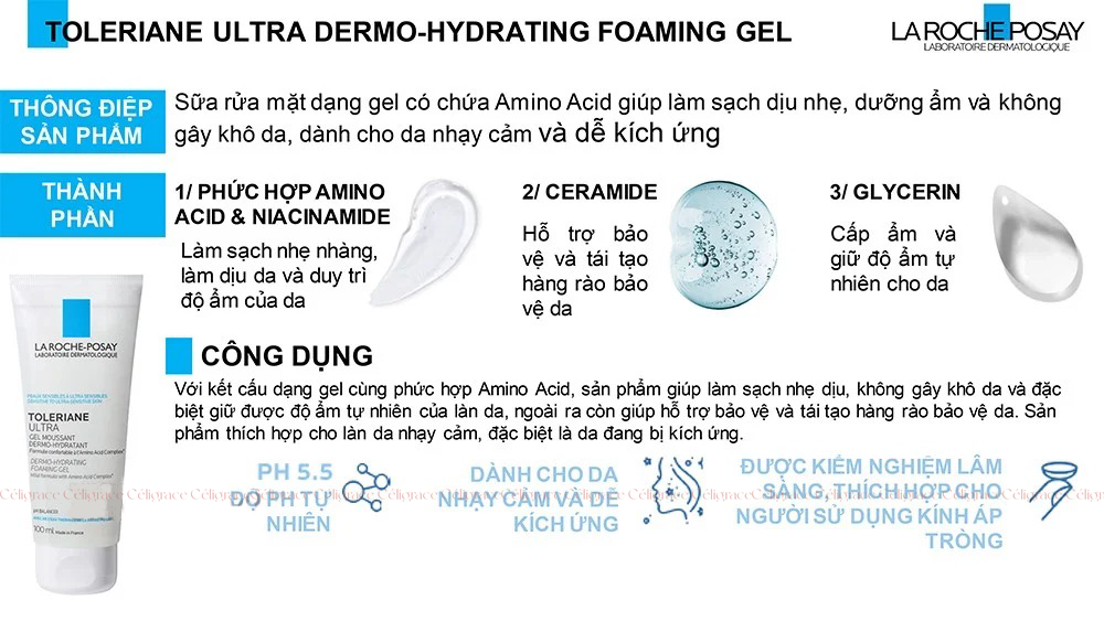 [CLESAL2401 - DATE 07/2024] Gel Rửa Mặt Làm Sạch Dịu Nhẹ, Dưỡng Ẩm Dành Cho Da Nhạy Cảm La Roche-Posay Toleriane Ultra Dermo-Hydrating Foaming Gel Amino Acid Cleanser 100ml