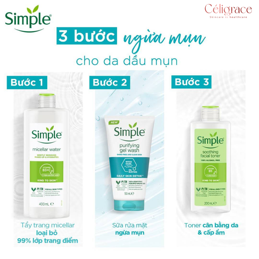 Gel Rửa Mặt Simple Thanh Khiết, Giảm Bóng Nhờn Purifying Gel Wash 150ml (Xanh Dương)