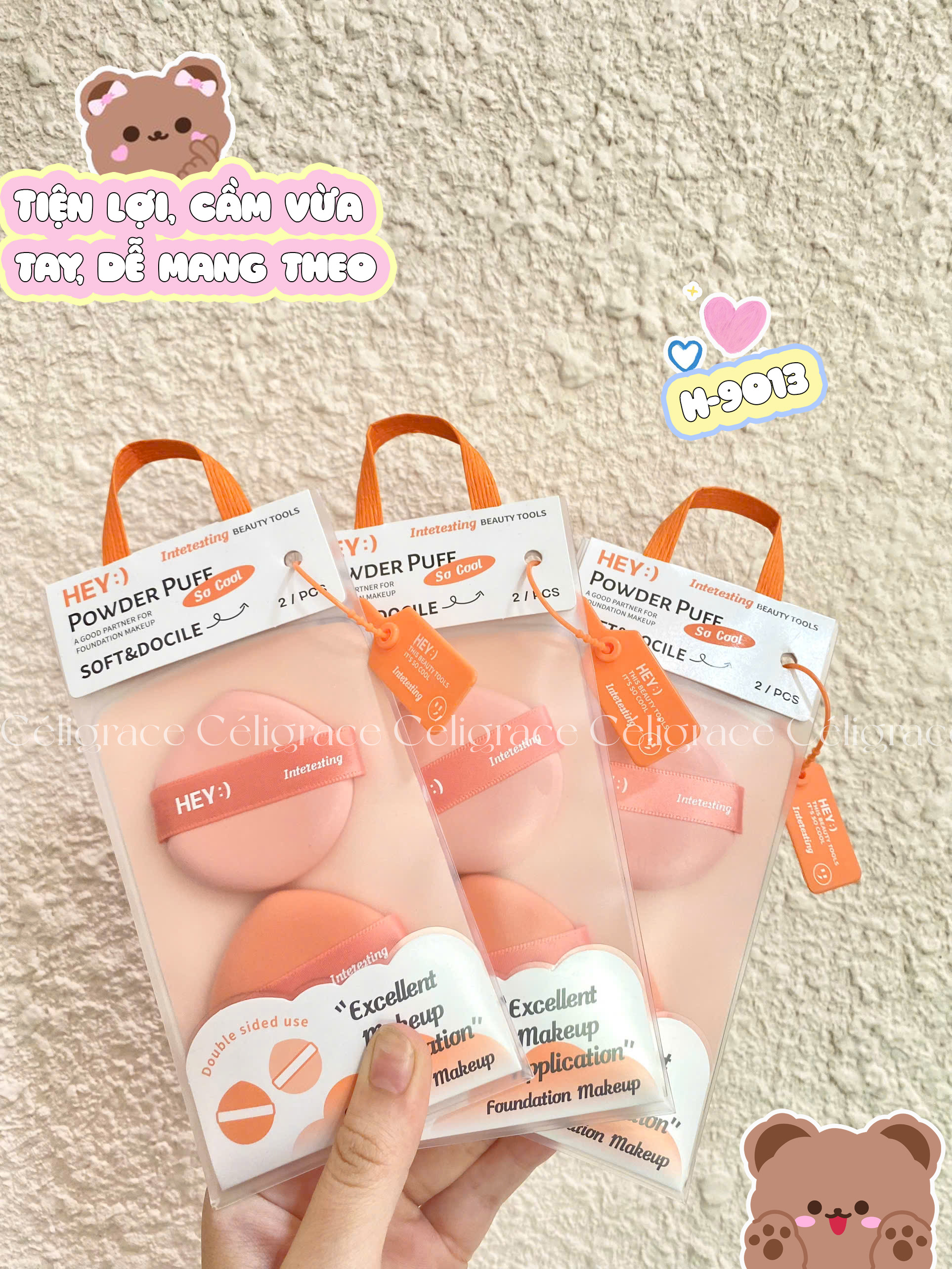 H-9013 - Set 2 Bông Mút Tán Kem Nền, Phấn Nước HEY Powder Puff 21g