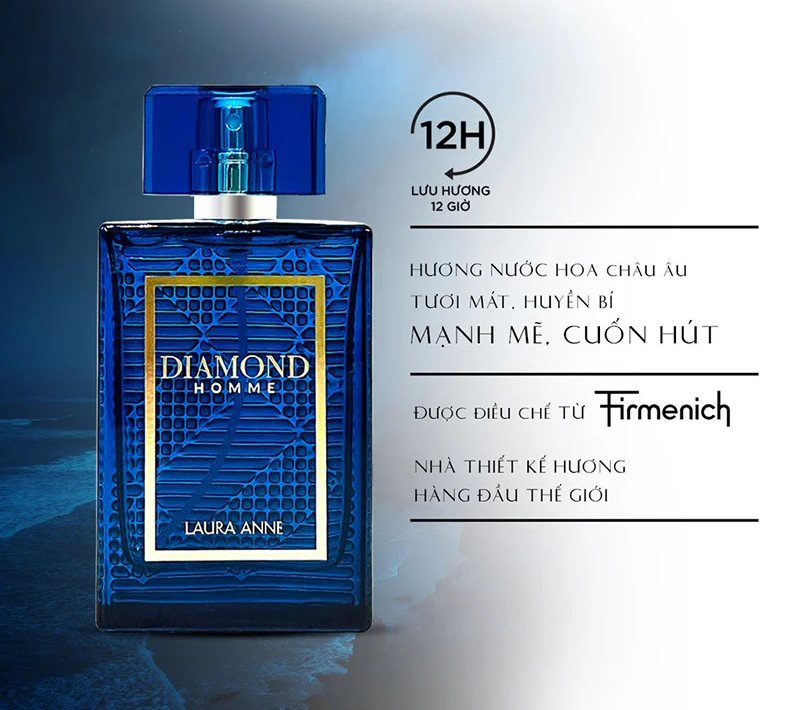 Nước Hoa Nam Laura Anne Diamond Homme Sang Trọng, Lôi Cuốn 45ml