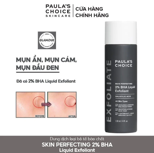 Tẩy Tế Bào Chết Hóa Học Paula's Choice Thu Nhỏ Lỗ Chân Lông, Giảm Mụn Đầu Đen Và Mụn Ẩn Skin Perfecting 2% BHA Liquid Exfoliant